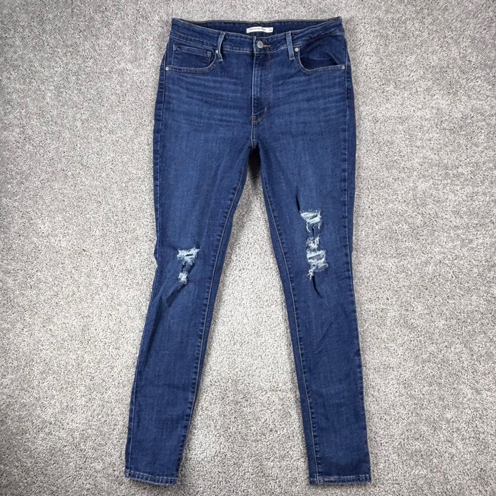 Levis 721 High Rise Skinny Jeans Womens 32 Distressed Dark Wash Blue 18882-0483